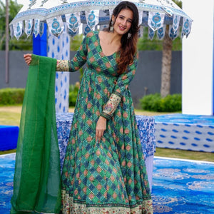 Clora green embroidered heavy maxi set