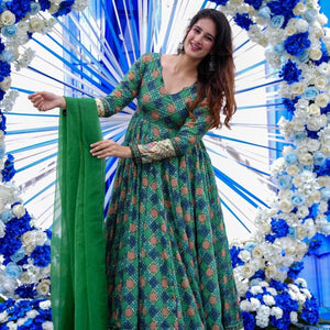Clora green embroidered heavy maxi set