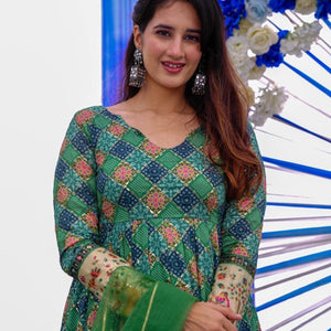 Clora green embroidered heavy maxi set