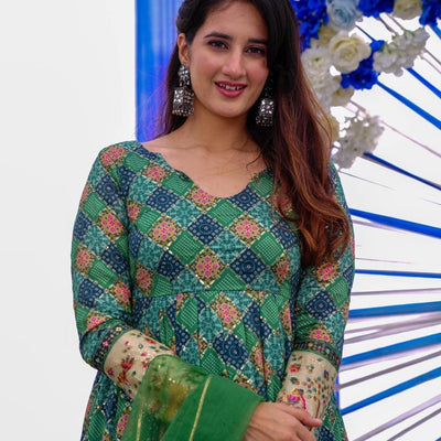 Clora green embroidered heavy maxi set
