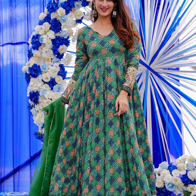 Clora green embroidered heavy maxi set