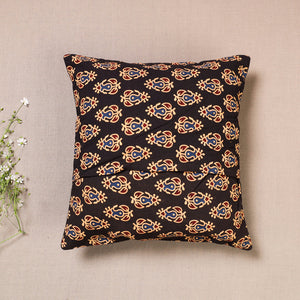 Black - Kutch Embroidered Ajrakh Mashru Silk Cushion Cover (12 x 12 in)