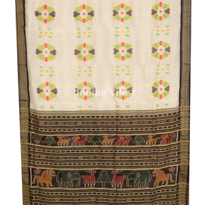 White Black Baghambari Khandua Silk Saree