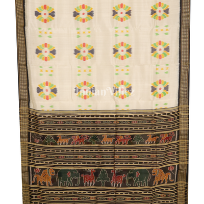White Black Baghambari Khandua Silk Saree