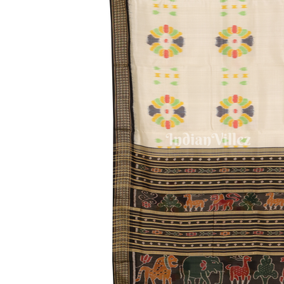 White Black Baghambari Khandua Silk Saree