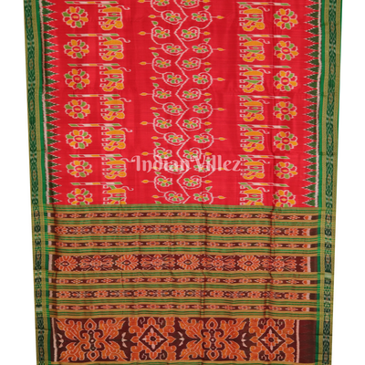 Red Elephant and Flower Design Odisha Ikat Khandua Silk Saree