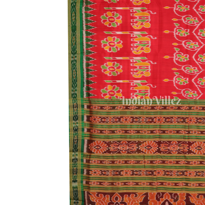 Red Elephant and Flower Design Odisha Ikat Khandua Silk Saree