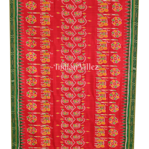 Red Elephant and Flower Design Odisha Ikat Khandua Silk Saree