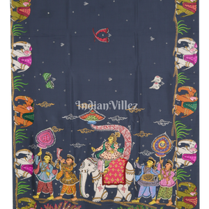 Gray Doli Barat Theme Hand-Painted Pattachitra Saree