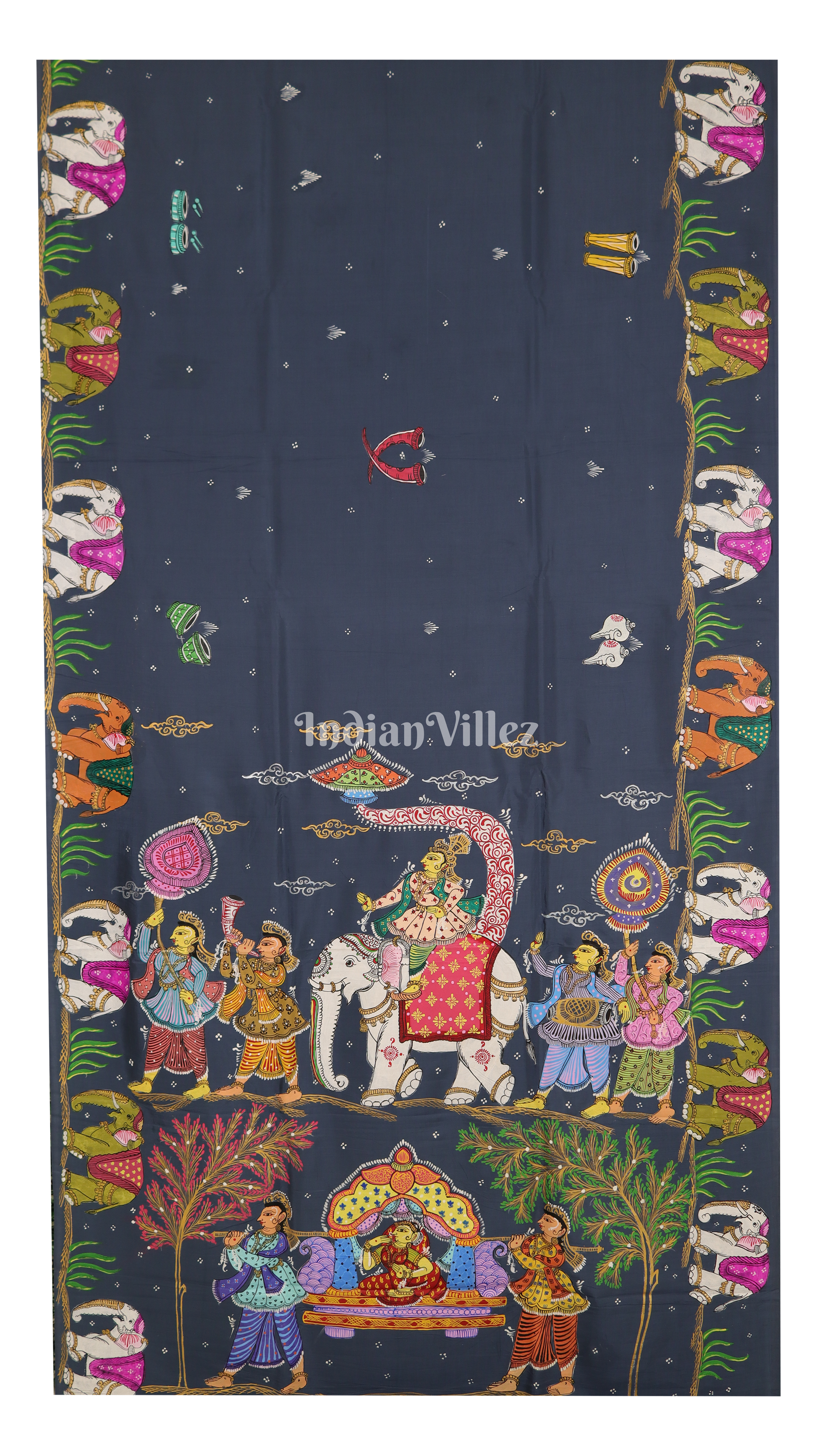 Gray Doli Barat Theme Hand-Painted Pattachitra Saree