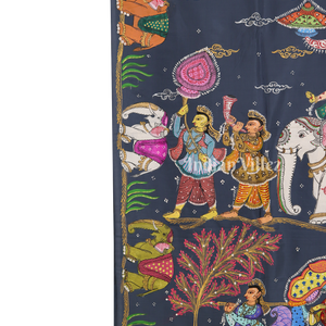 Gray Doli Barat Theme Hand-Painted Pattachitra Saree