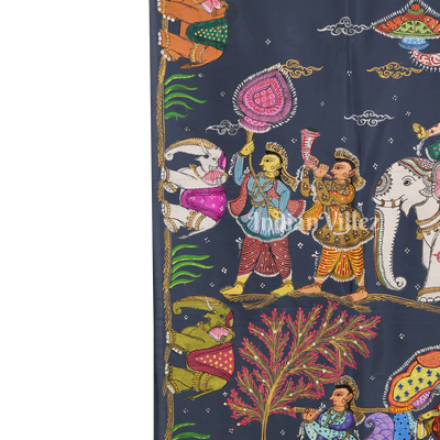 Gray Doli Barat Theme Hand-Painted Pattachitra Saree