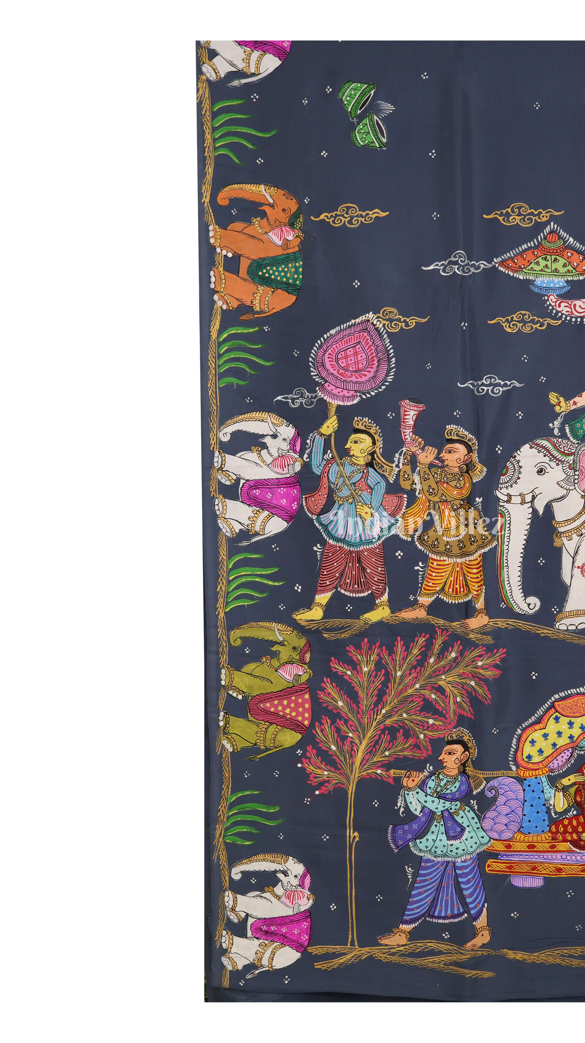 Gray Doli Barat Theme Hand-Painted Pattachitra Saree