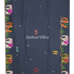 Gray Doli Barat Theme Hand-Painted Pattachitra Saree