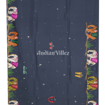 Gray Doli Barat Theme Hand-Painted Pattachitra Saree