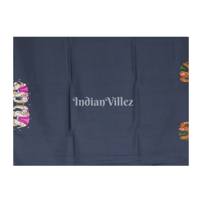 Gray Doli Barat Theme Hand-Painted Pattachitra Saree