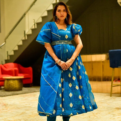 Blue aura organza suit set