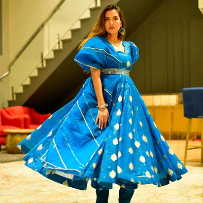 Blue aura organza suit set