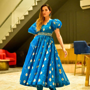 Blue aura organza suit set