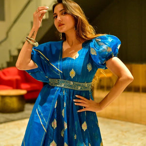 Blue aura organza suit set
