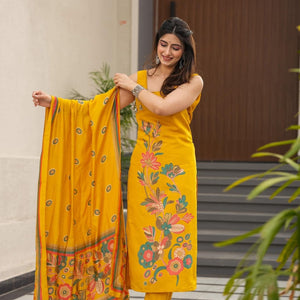 Paakhi yellow muslin suit set