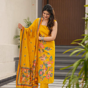 Paakhi yellow muslin suit set
