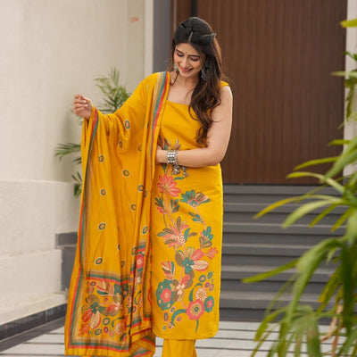 Paakhi yellow muslin suit set
