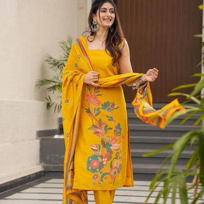 Paakhi yellow muslin suit set