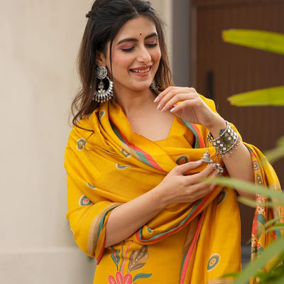 Paakhi yellow muslin suit set
