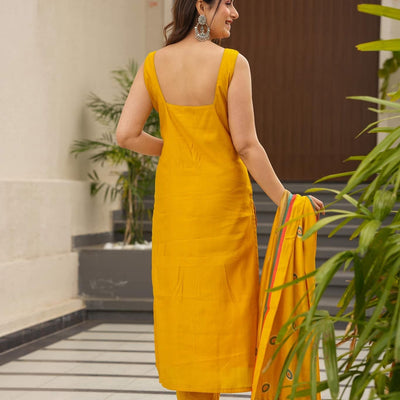 Paakhi yellow muslin suit set