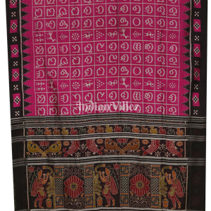 Rani Pink Odia Varnamala Contemporary Silk Saree with Pasapali Border