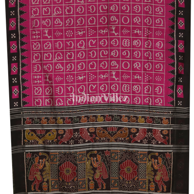 Rani Pink Odia Varnamala Contemporary Silk Saree with Pasapali Border