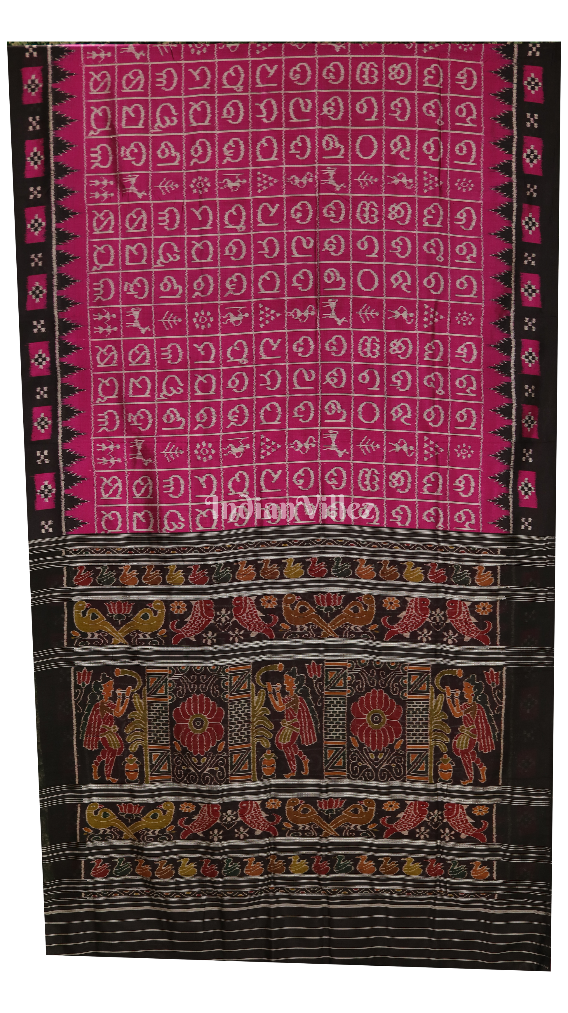 Rani Pink Odia Varnamala Contemporary Silk Saree with Pasapali Border