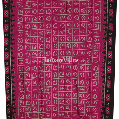 Rani Pink Odia Varnamala Contemporary Silk Saree with Pasapali Border