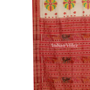 White Red Baghambari Khandua Silk Saree