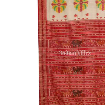 White Red Baghambari Khandua Silk Saree
