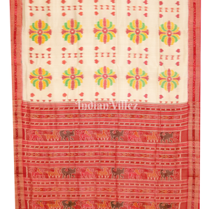 White Red Baghambari Khandua Silk Saree
