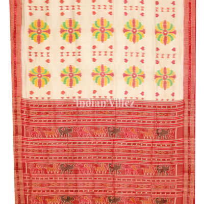 White Red Baghambari Khandua Silk Saree