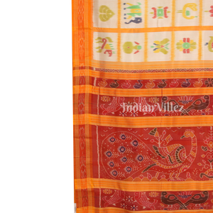 White Yellow Nabakothi Khandua Silk Saree