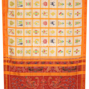 White Yellow Nabakothi Khandua Silk Saree