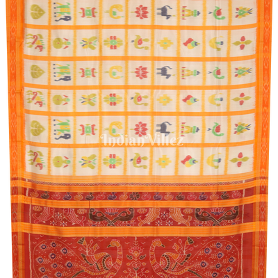 White Yellow Nabakothi Khandua Silk Saree