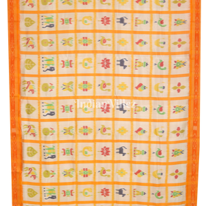 White Yellow Nabakothi Khandua Silk Saree