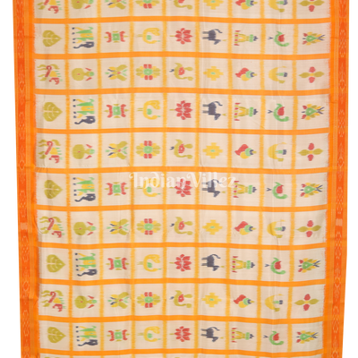 White Yellow Nabakothi Khandua Silk Saree
