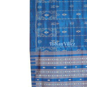Peacock Blue Fish & Flower Motif Contemporary Silk Saree