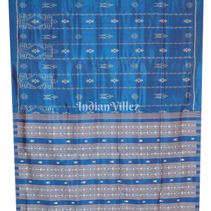 Peacock Blue Fish & Flower Motif Contemporary Silk Saree