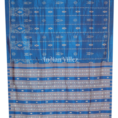 Peacock Blue Fish & Flower Motif Contemporary Silk Saree