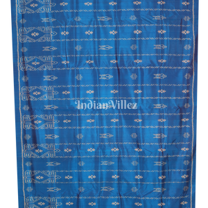Peacock Blue Fish & Flower Motif Contemporary Silk Saree