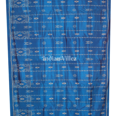 Peacock Blue Fish & Flower Motif Contemporary Silk Saree