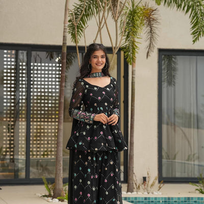 Yukta black georgette sharara set