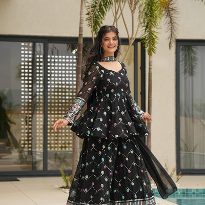 Yukta black georgette sharara set
